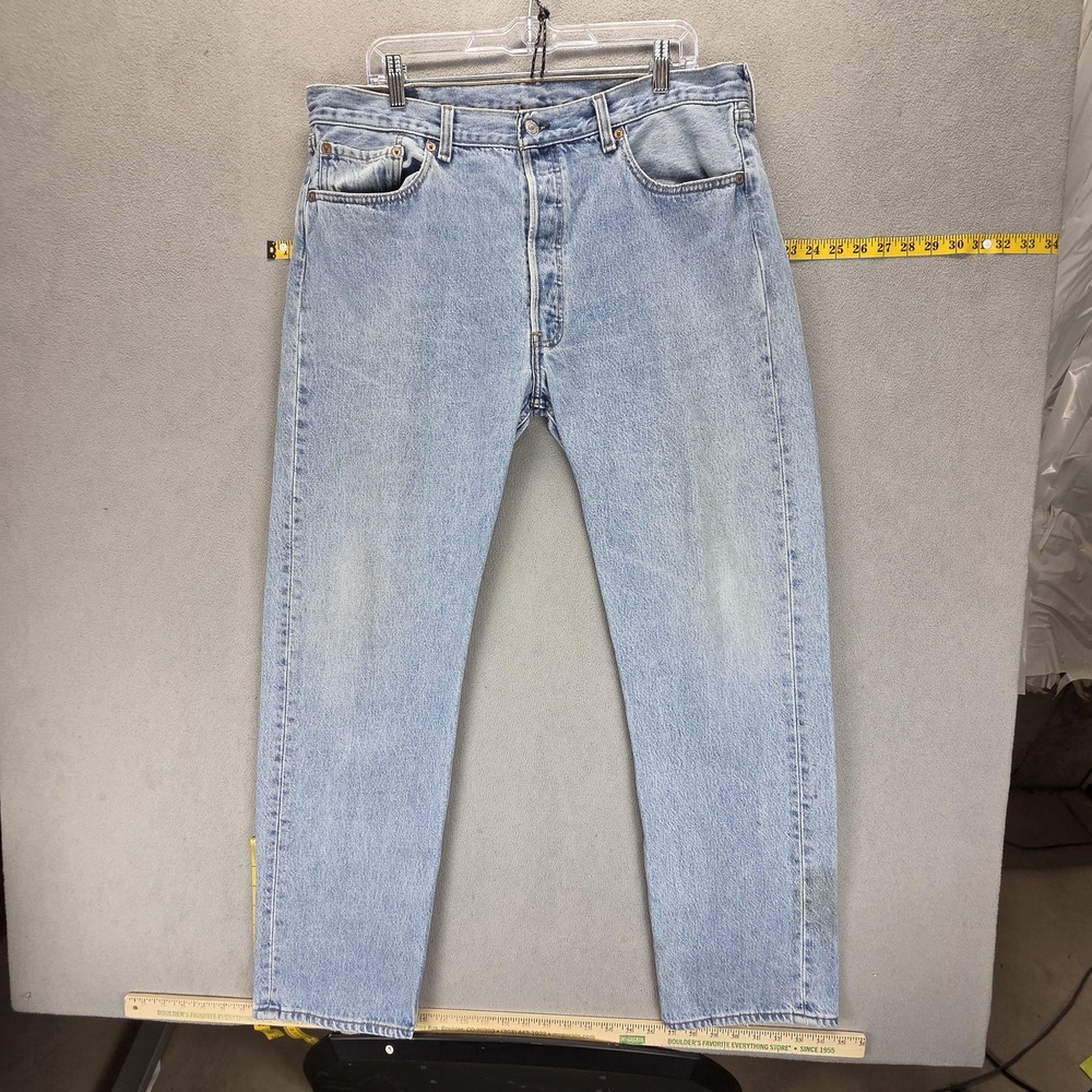 Vintage Levis 501 Jeans Mens Blue Light Wash Made In USA Button Fly Fits 36x30